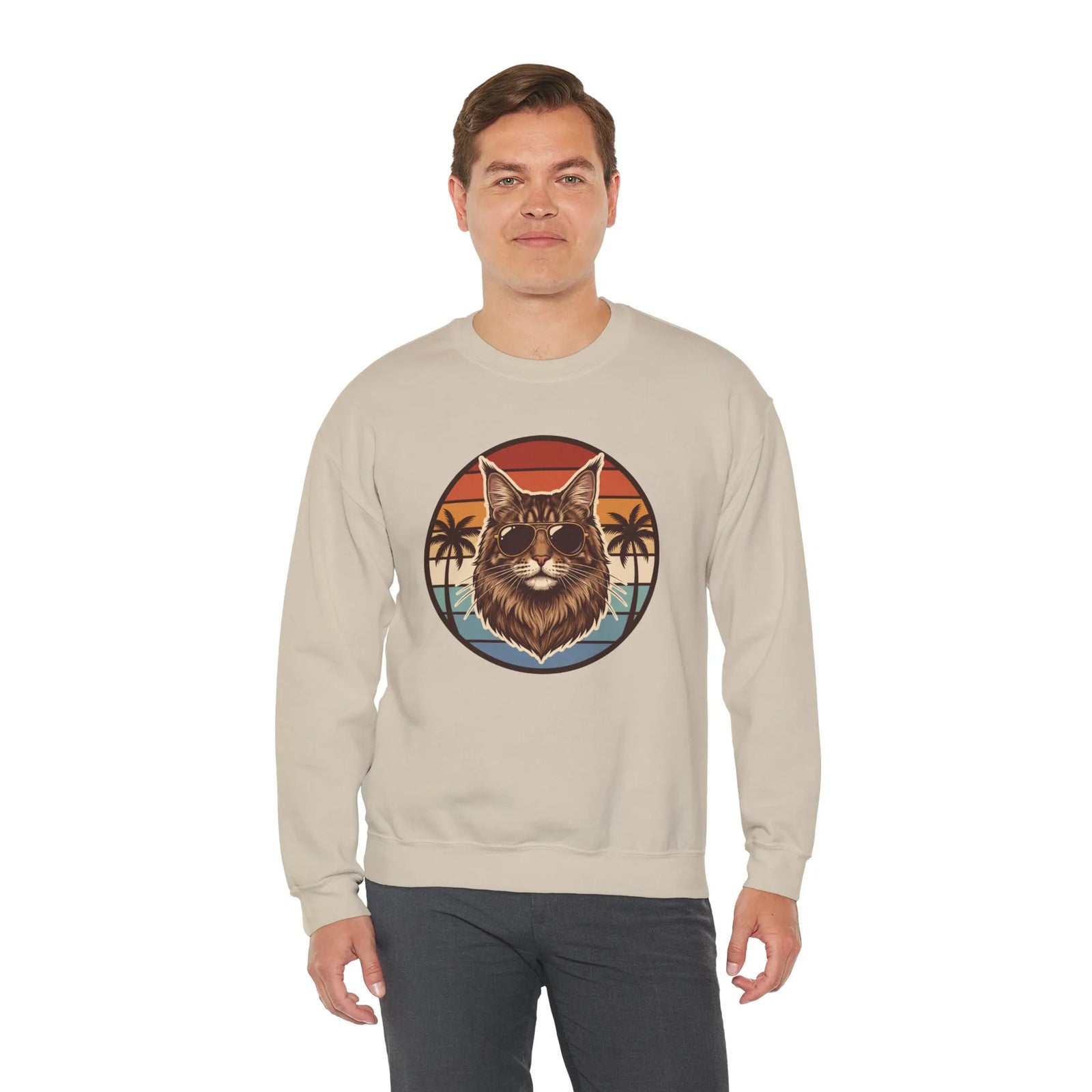 Maine Coon Aviator Cat Sweatshirt - Heavy Blend Fleece Crewneck - Unisex White