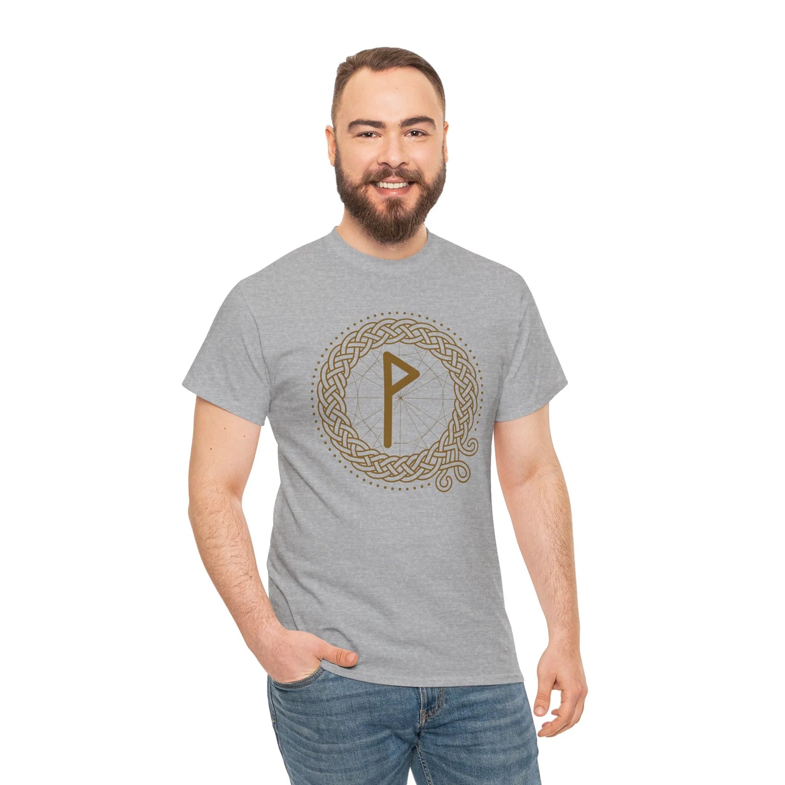 Wunjo Rune Norse Knotwork T-Shirt - Heavy Cotton Classic Fit Tee - Unisex White
