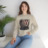 Viking Berserker Dogs Longship Prow Sweatshirt - Heavy Blend Cotton Poly Crewneck - Unisex White