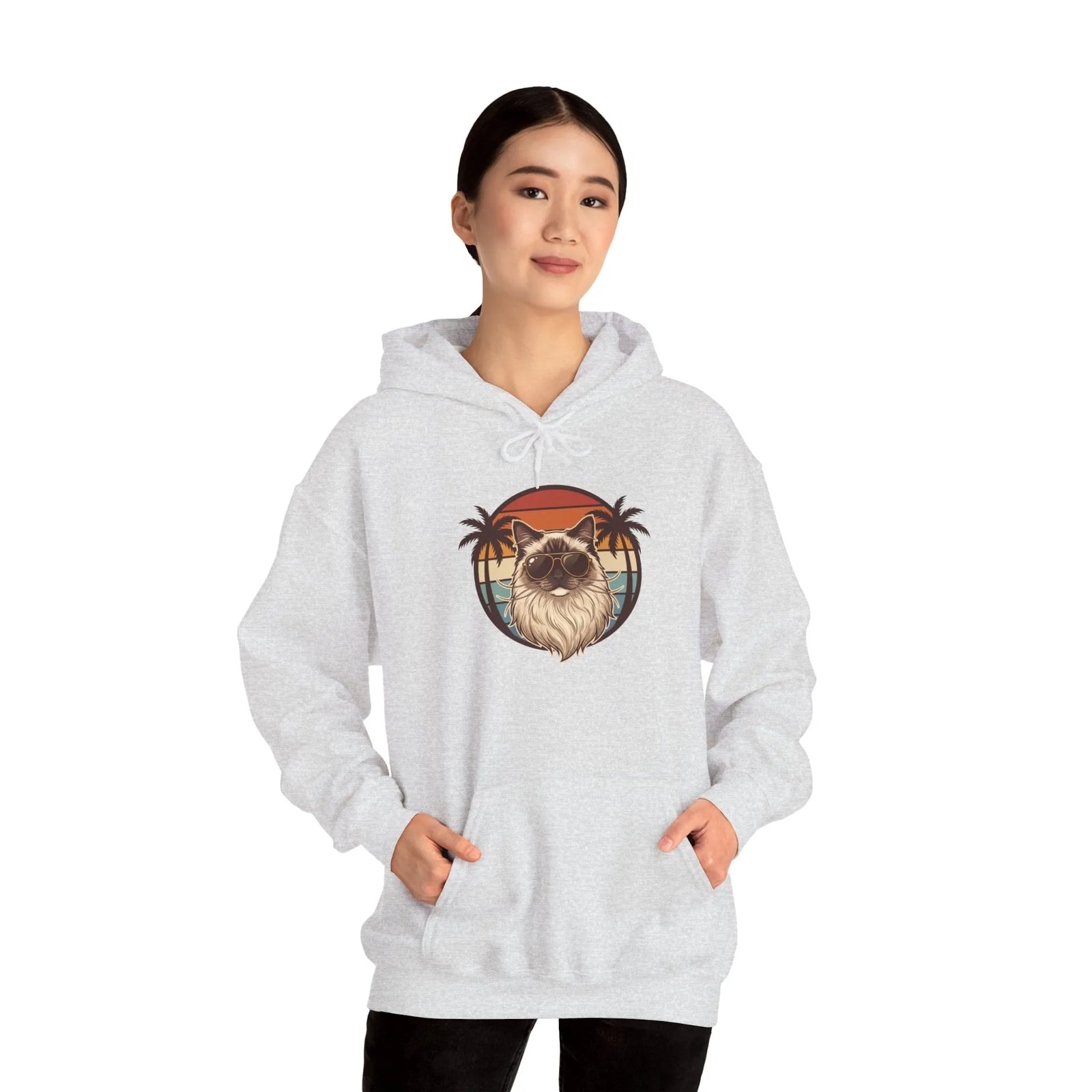 Ragdoll Cat Aviator Sunset Hoodie - Heavy Blend Cotton-Poly Fleece - Unisex Off White