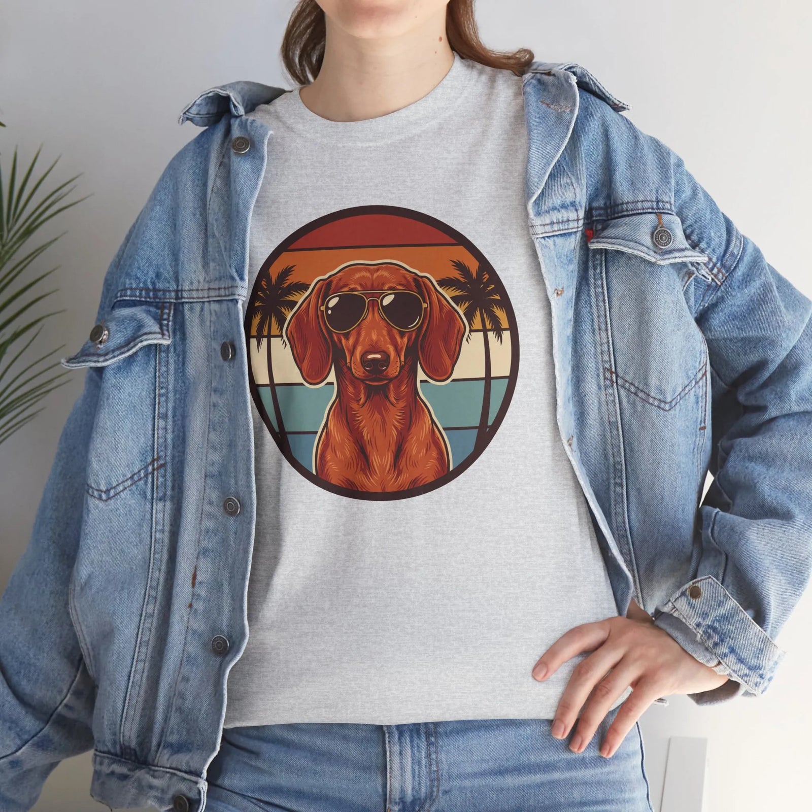 Cool Dachshund 70s Sunset Aviator T-Shirt - Heavy Cotton Classic Fit Tee - Unisex White