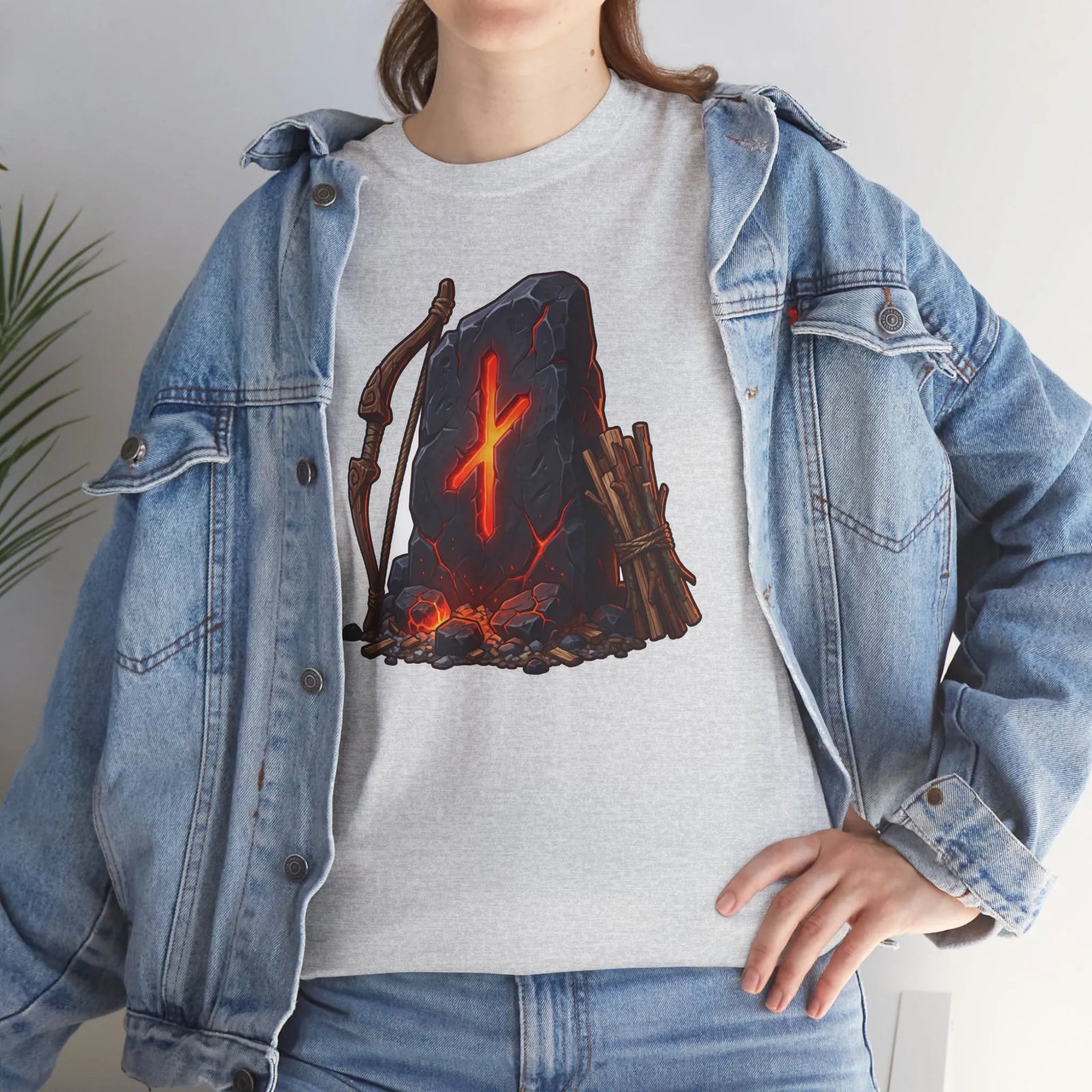 Nauthiz Rune Need-Fire Graphic T-Shirt - Heavyweight 100% Cotton Classic Fit - Unisex White