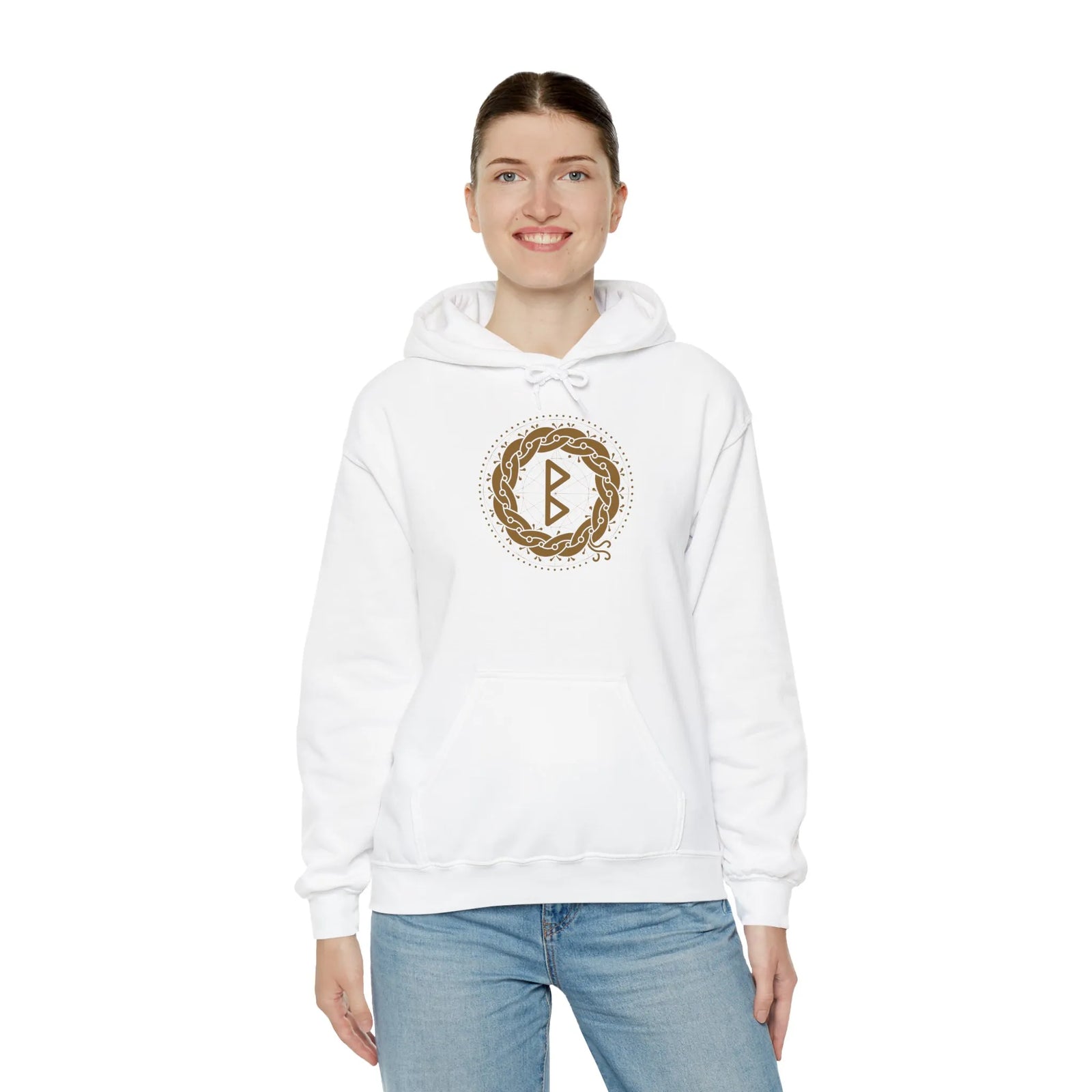 Berkana Earth Mother Rune Hoodie - Heavy Blend Fleece Pullover - Unisex White