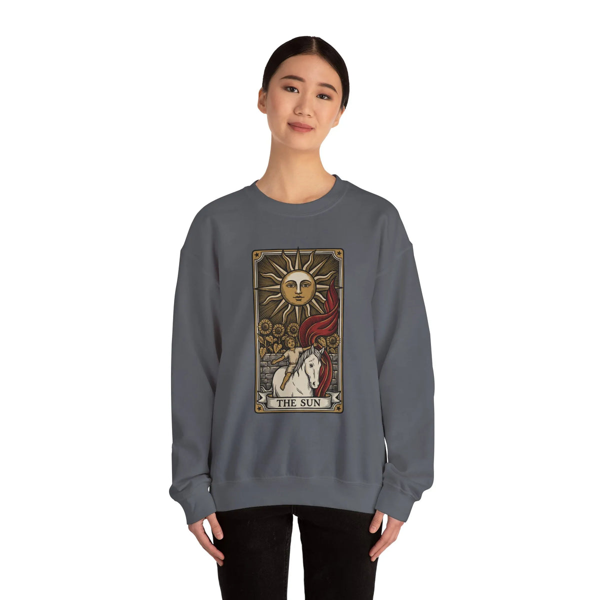 The Sun Tarot Card Sweatshirt - Heavy Blend Fleece Crewneck - Unisex White
