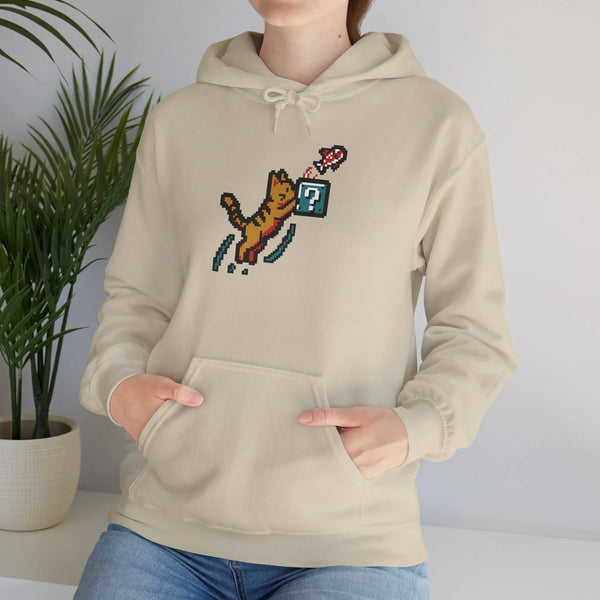 Power Up 8-Bit Pixel Gaming Cats Hoodie - Heavy Blend Fleece Pullover - Unisex White