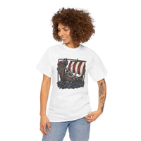 Viking Berserker Dogs Longship T-Shirt - Heavy Cotton Classic Fit Tee - Unisex White