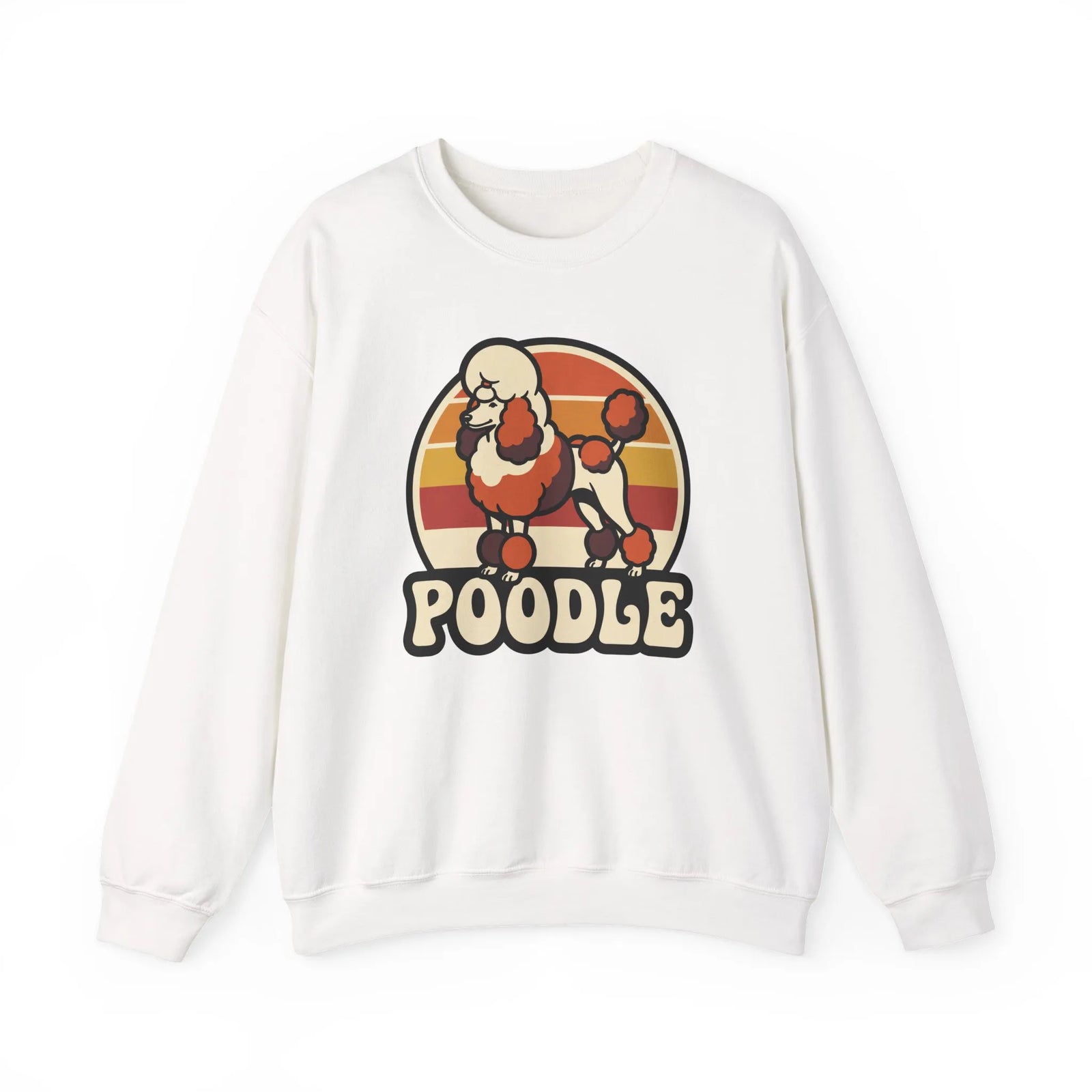 Poodle Retro 70s Sunset Sweatshirt - Heavy Blend Fleece Crewneck - Unisex White