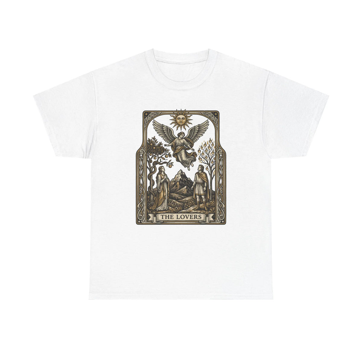 The Lovers Tarot Card Graphic T-Shirt - Heavy Cotton Classic Fit Tee - Unisex White