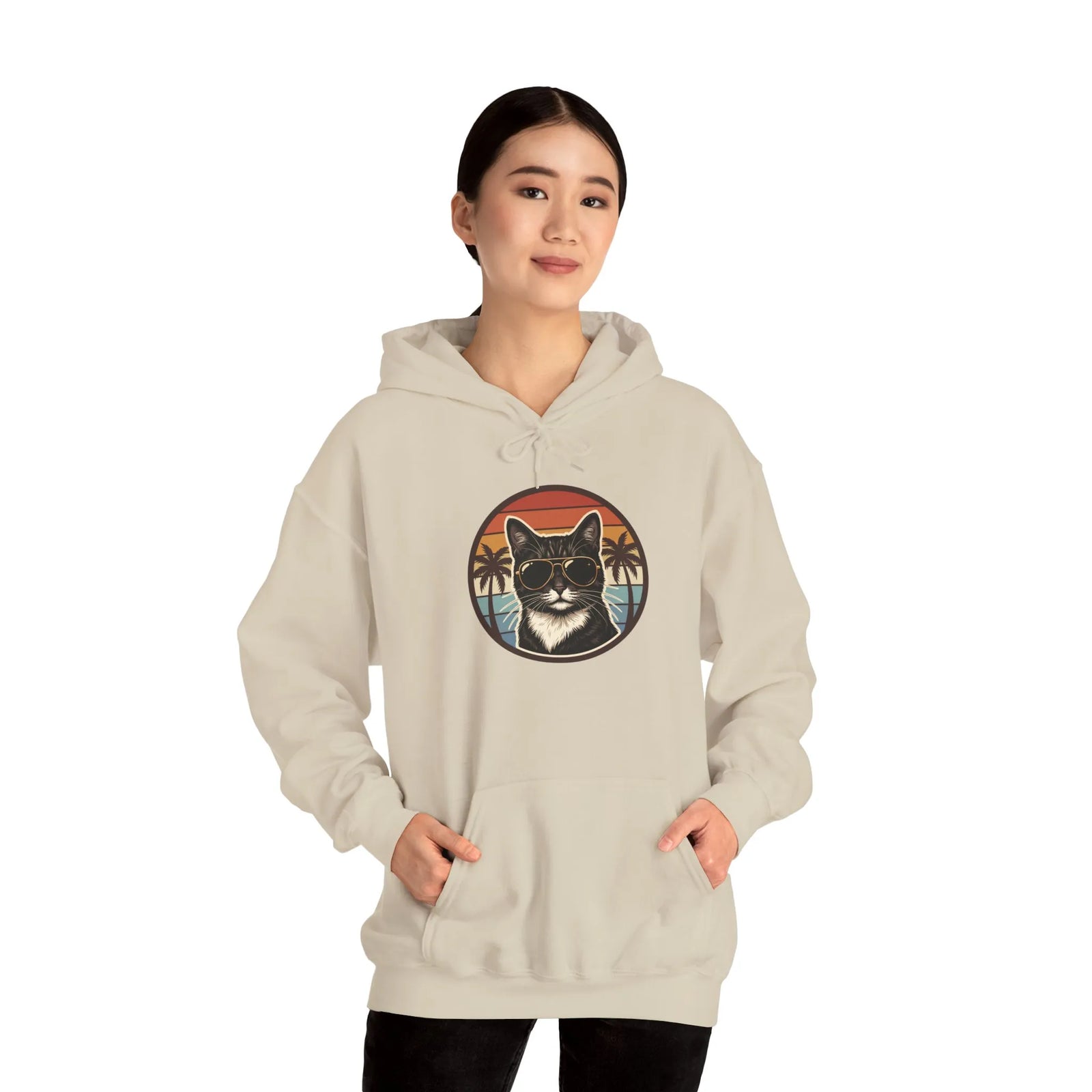 Cool Cat Aviators Sunset Hoodie - Classic Fit Fleece Pullover - Unisex White