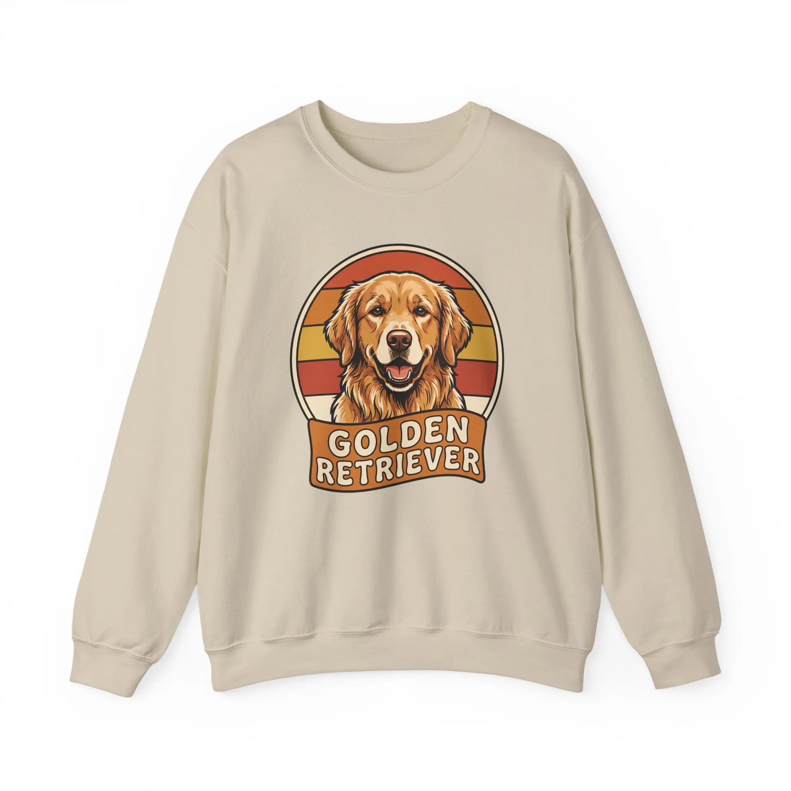 Golden Retriever Retro 70s Sunset Sweatshirt - Heavy Blend Fleece Crewneck - Unisex Ash