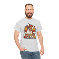French Bulldog Retro 70s Sunset T-Shirt - Heavy Cotton Classic Fit Tee - Unisex White