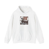 Viking Berserker Cats Longship Hoodie - Warm Cotton-Poly Fleece Pullover - Unisex White