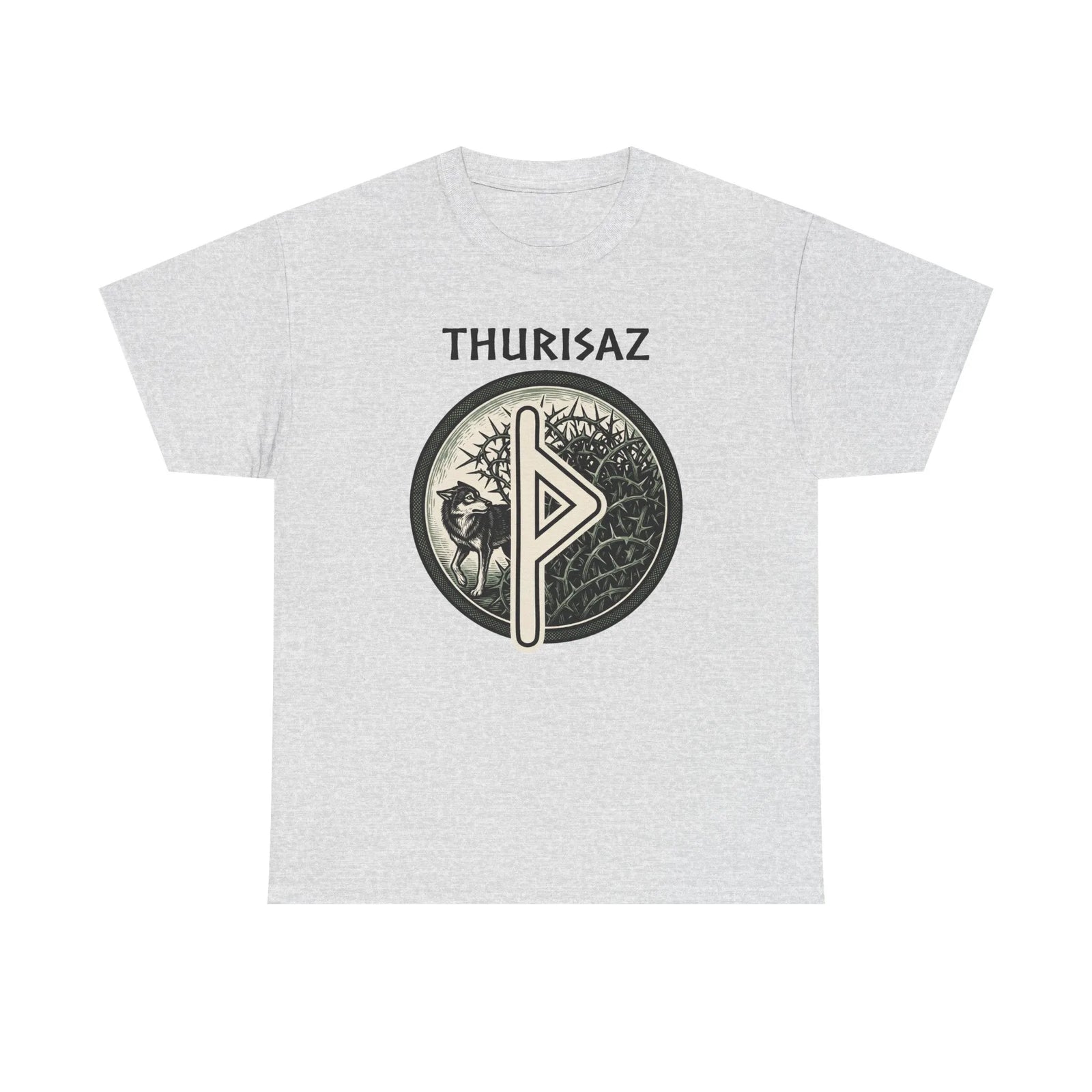 Thurisaz Rune Wolf Thorn T-Shirt - Medium Weight 100% Cotton Tee - Unisex White