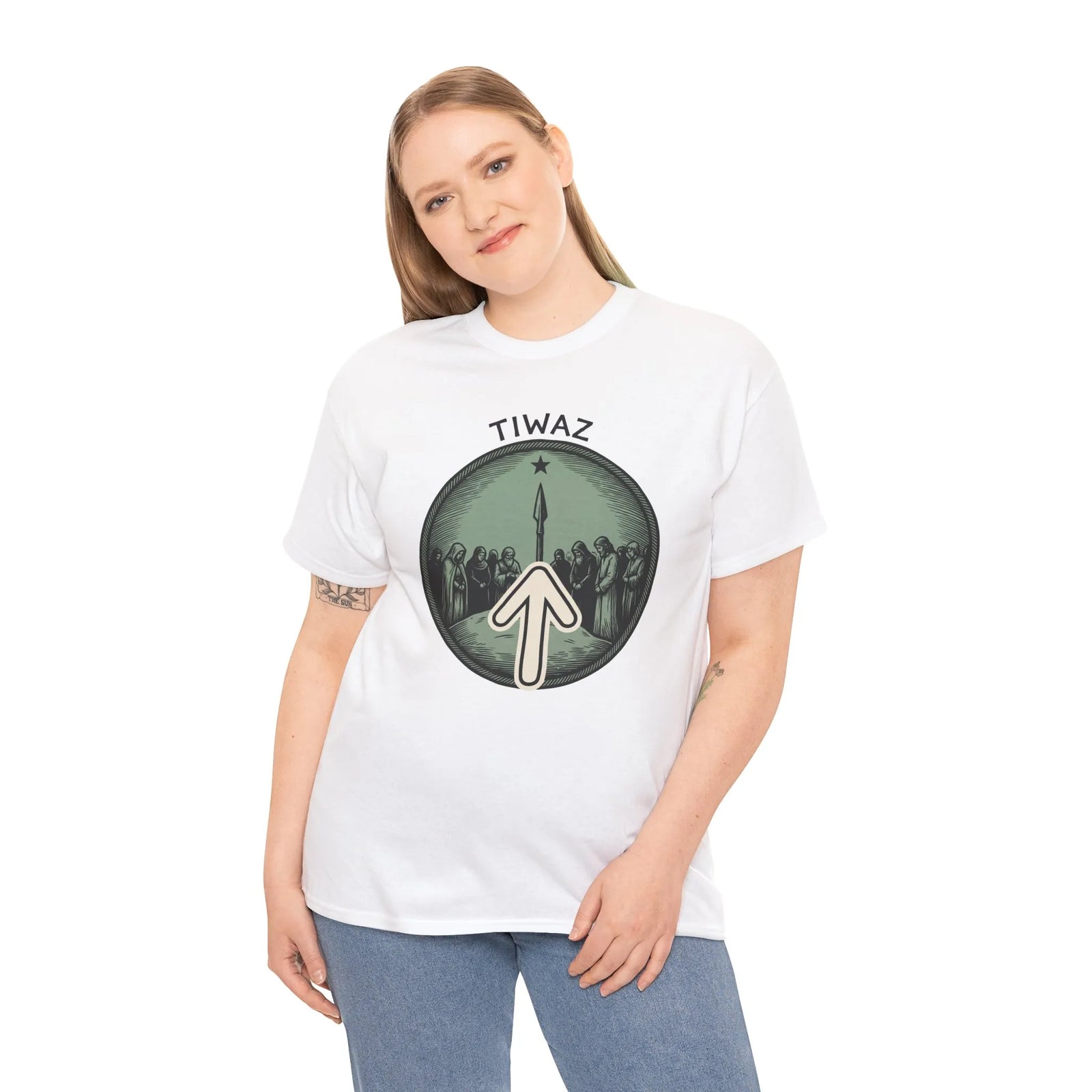 Tiwaz Rune Graphic T-Shirt - Heavy Cotton Classic Fit Tee - Unisex White