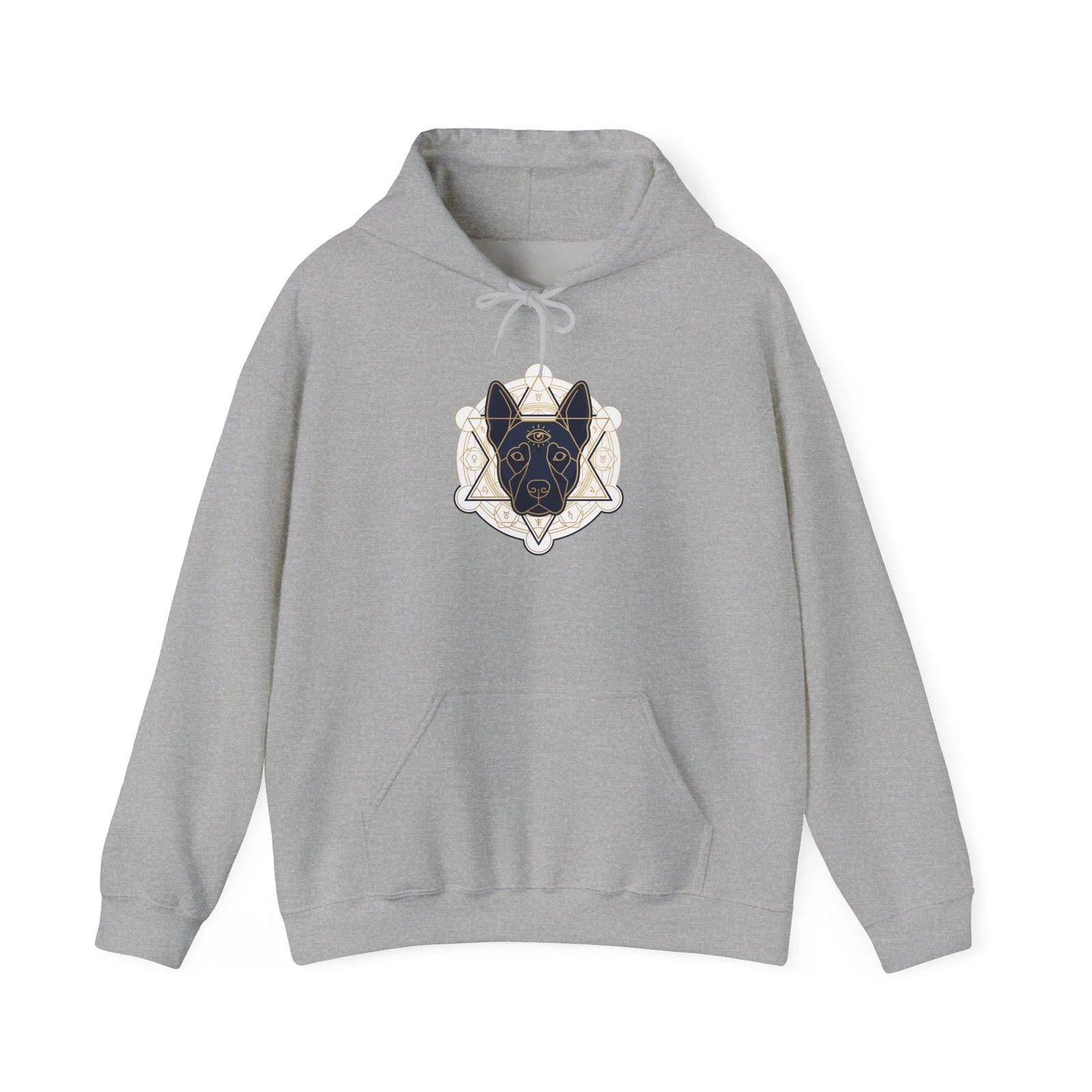 Third Eye Sacred Geometry Spirit Dogs Hoodie - Heavy Blend Fleece Pullover - Unisex White