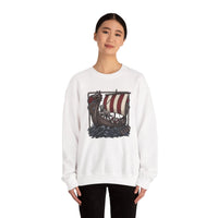 Viking Berserker Dogs Longship Prow Sweatshirt - Heavy Blend Cotton Poly Crewneck - Unisex White