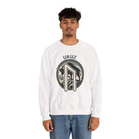 Uruz Rune Bull Norse Mythology Sweatshirt - Heavy Blend Cotton Poly Crewneck - Unisex White
