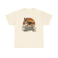 German Shepherd Retro 70s Sunset T-Shirt - Heavy Cotton Classic Fit Tee - Unisex White