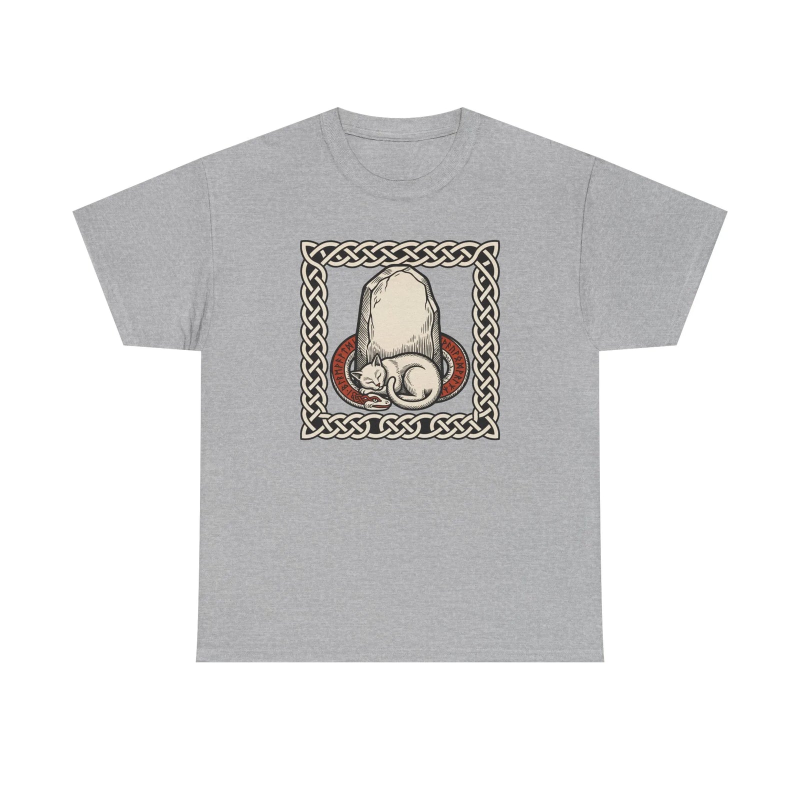 Freyja's Sacred Cat Runestone T-Shirt - Heavy Cotton Classic Fit Tee - Unisex White