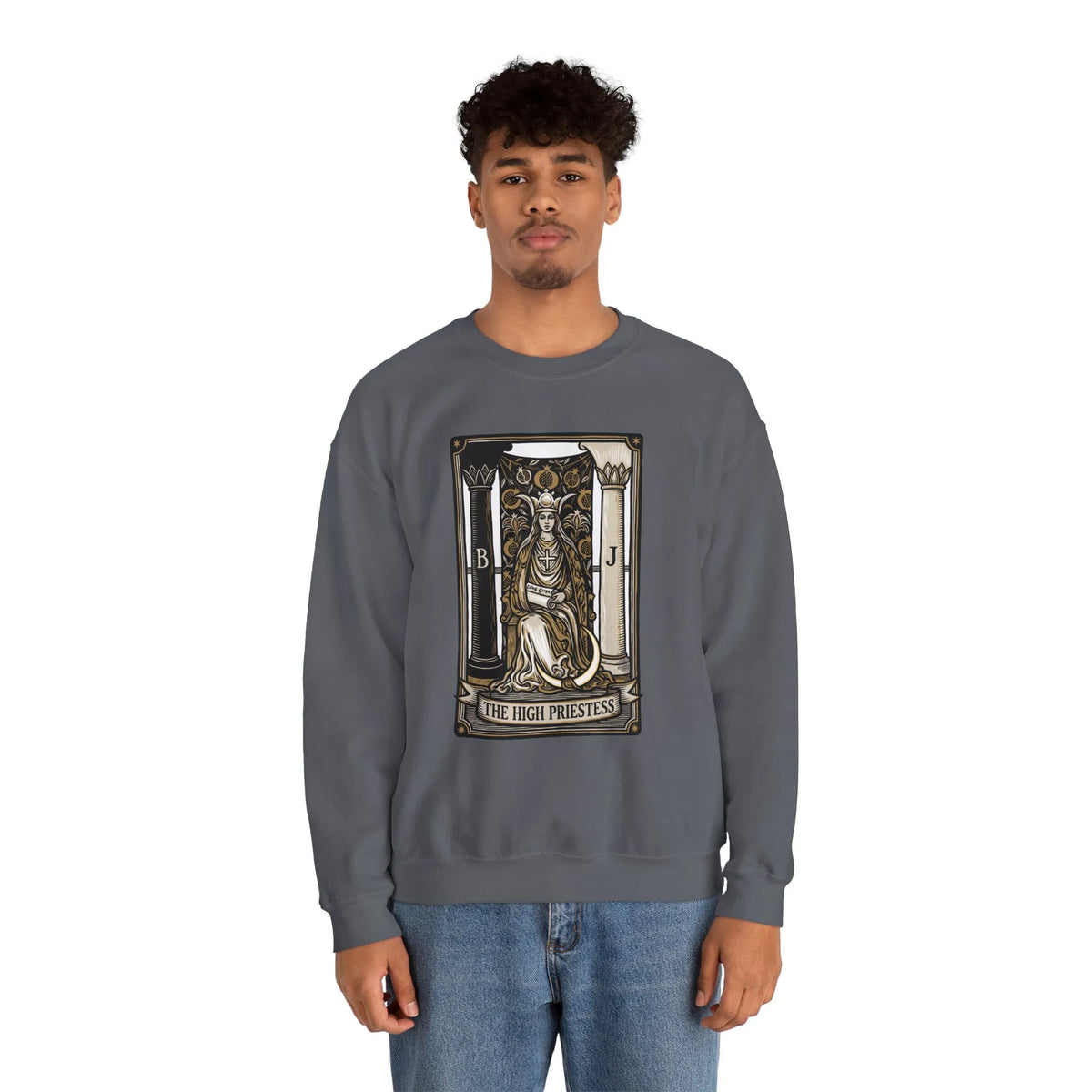 The High Priestess Tarot Card Sweatshirt - Heavy Blend Fleece Crewneck - Unisex White