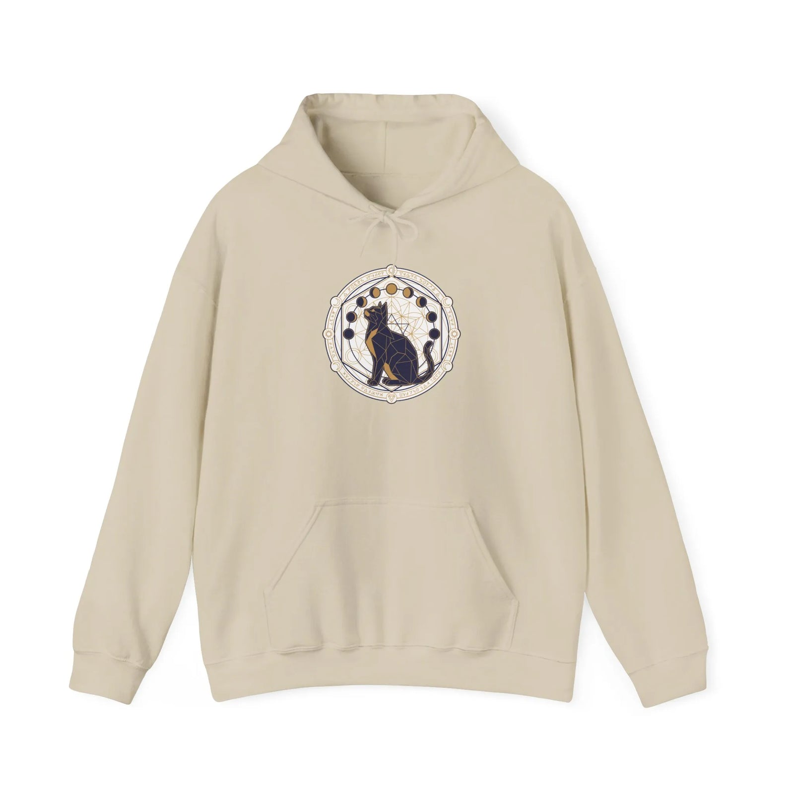 Moon Phases Sacred Geometry Cat Hoodie - Soft Fleece Pullover - Unisex White