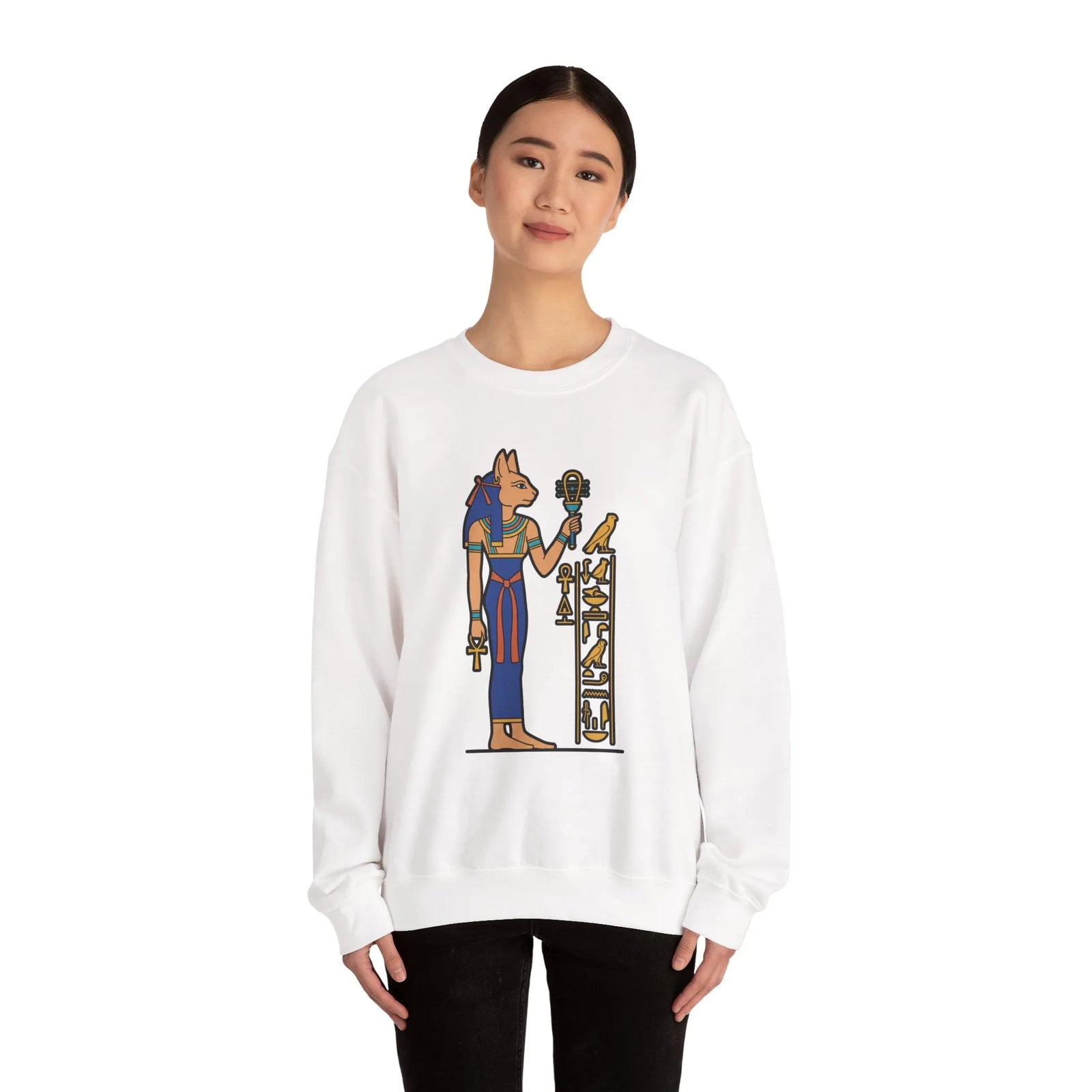 Bastet Sphynx Egyptian Cat Sweatshirt - Heavy Blend Fleece Crewneck - Unisex Ash Gray