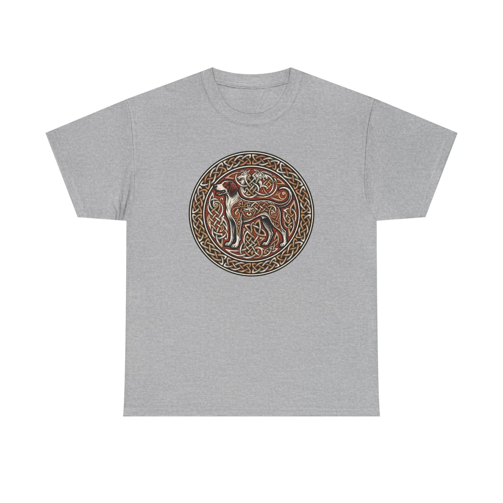 Norse Knotwork Hound Wolves T-Shirt - Heavy Cotton Classic Fit Tee - Unisex White