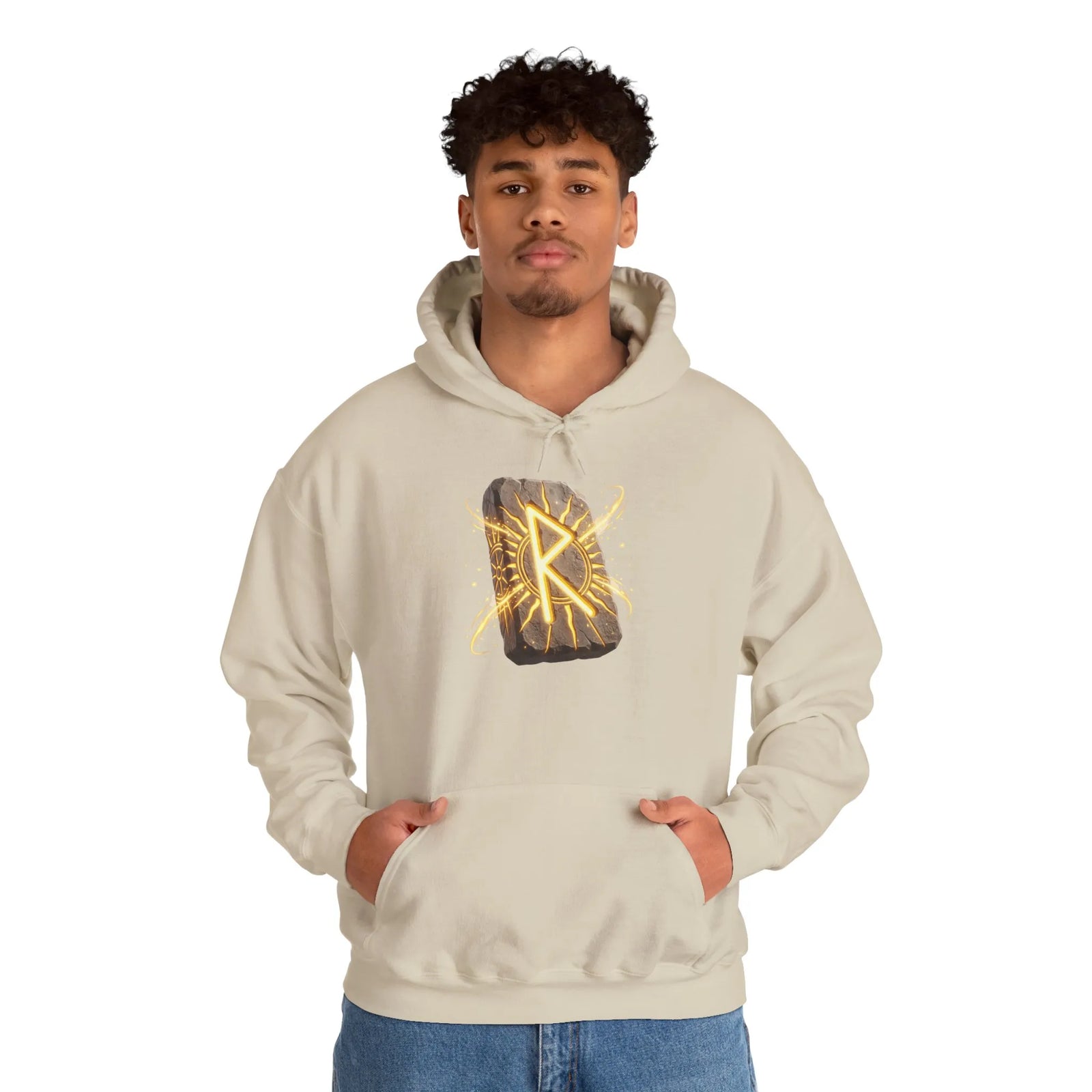 Raido Rune Journey Wheel Hoodie - Soft Cotton Blend Pullover Hooded - Unisex White