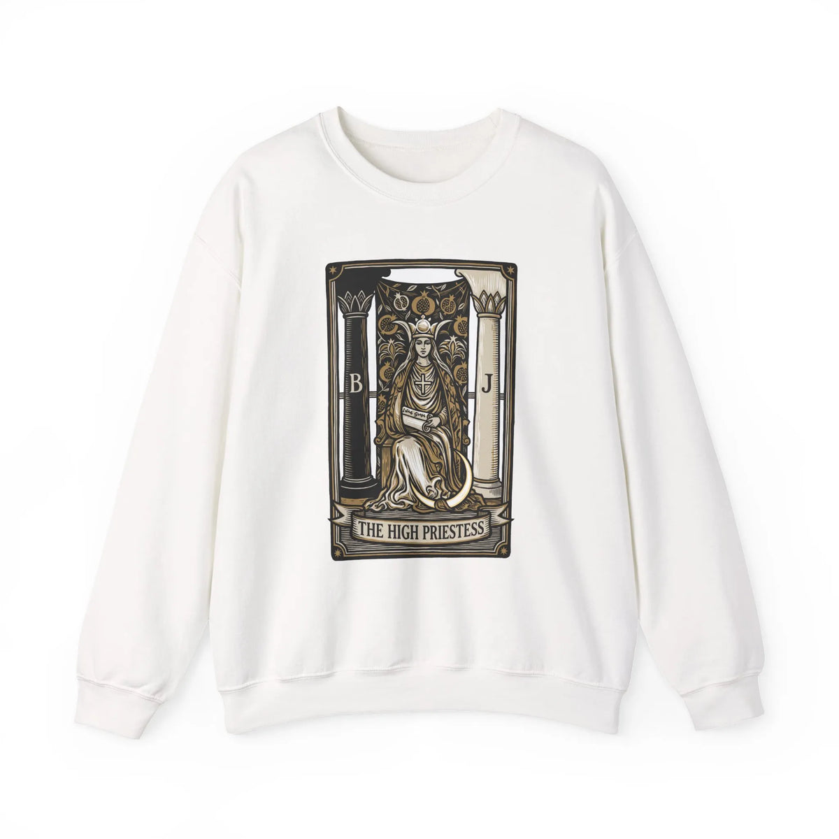 The High Priestess Tarot Card Sweatshirt - Heavy Blend Fleece Crewneck - Unisex White