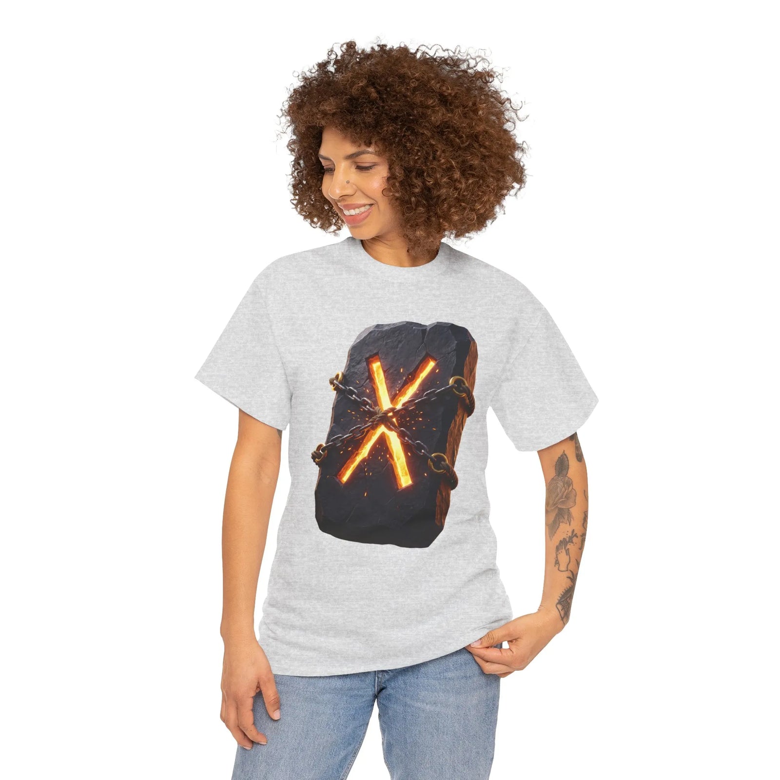 Gebo Rune Gift Exchange T-Shirt - Heavy Cotton Classic Fit Tee - Unisex White