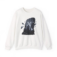 Mannaz Rune Stone Graphic Sweatshirt - Heavy Blend Crewneck Pullover - Unisex Off White