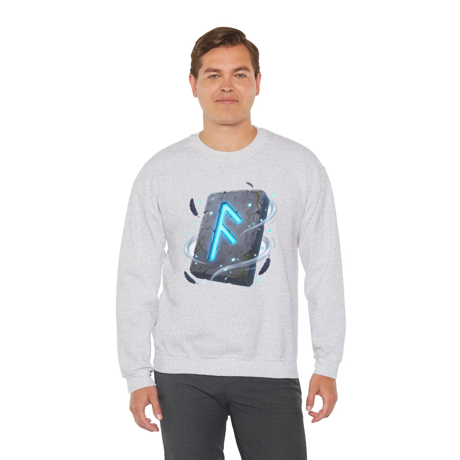 Ansuz Rune Divine Speech Graphic Sweatshirt - Heavy Blend Fleece Crewneck - Unisex White