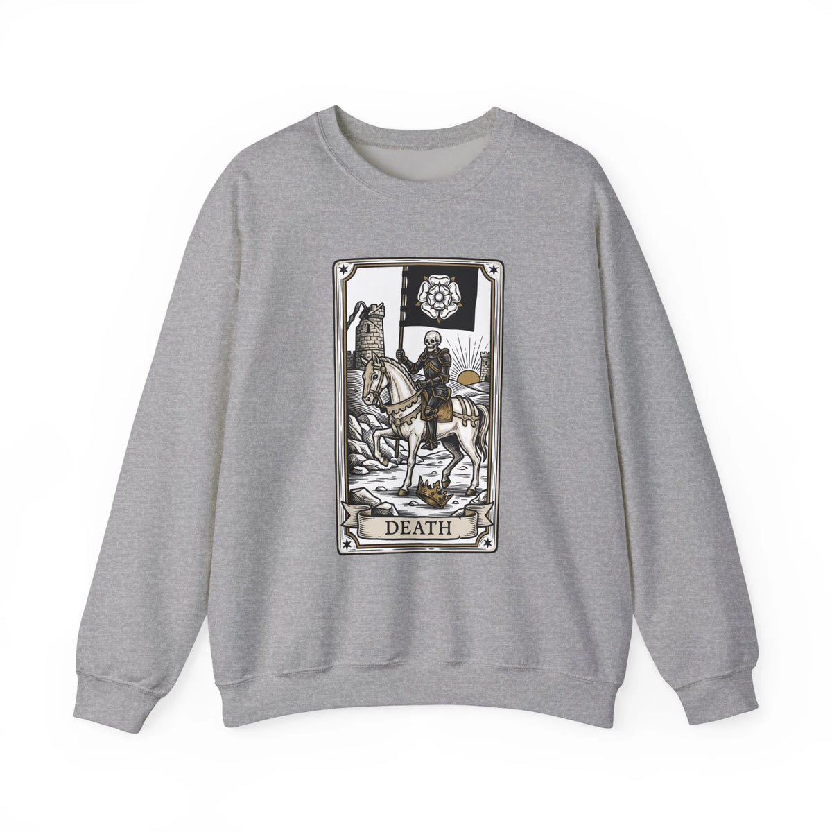 Tarot Death Card Graphic Sweatshirt - Heavy Blend Classic Fit Crewneck - Unisex White