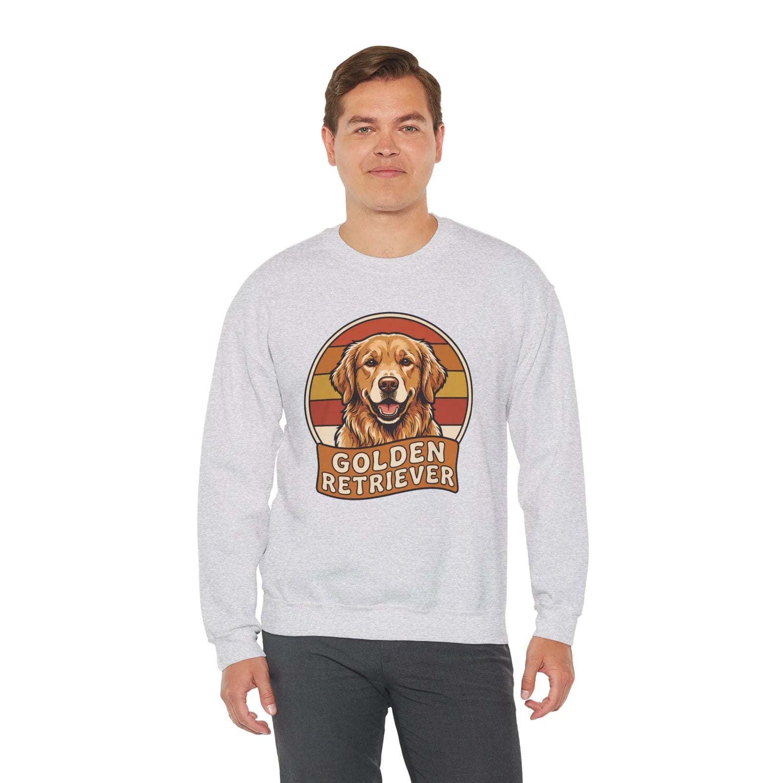 Golden Retriever Retro 70s Sunset Sweatshirt - Heavy Blend Fleece Crewneck - Unisex Ash