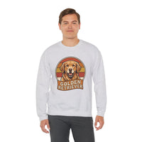 Golden Retriever Retro 70s Sunset Sweatshirt - Heavy Blend Fleece Crewneck - Unisex Ash