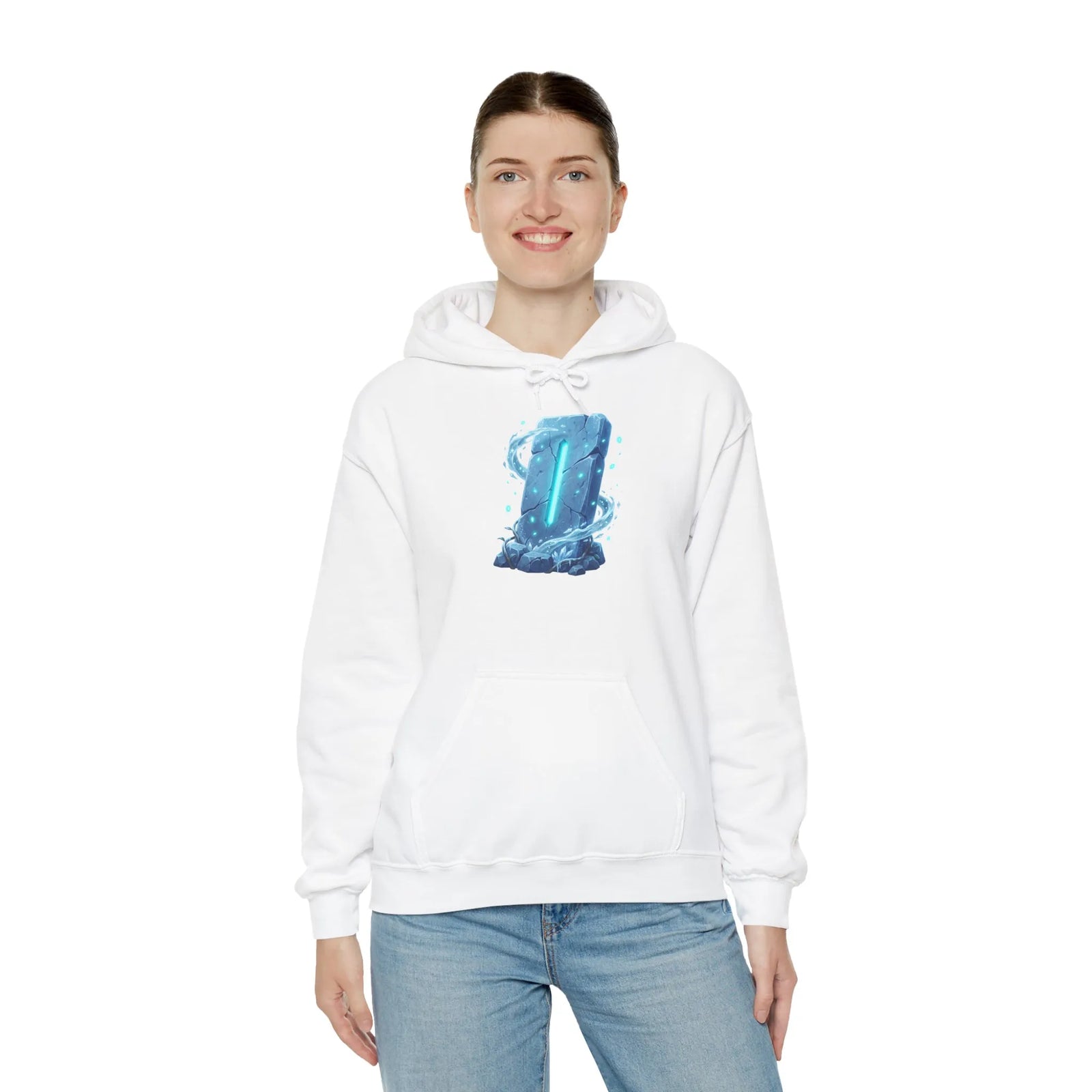 Isa Rune Ice Hoodie - Heavy Blend Cotton Blend Pullover - Unisex White