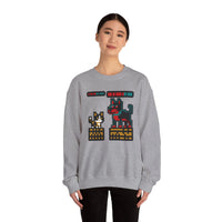 8-Bit Pixel Gaming Cats Boss Fight Sweatshirt - Heavyweight Cotton Blend Crewneck - Unisex Ash