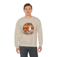 Shiba Inu Retro Sunset Graphic Sweatshirt - Heavy Blend Fleece Crewneck - Unisex White