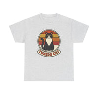 Tuxedo Cat Retro Sunset Graphic T-Shirt - Heavy Cotton Classic Fit Tee - Unisex White