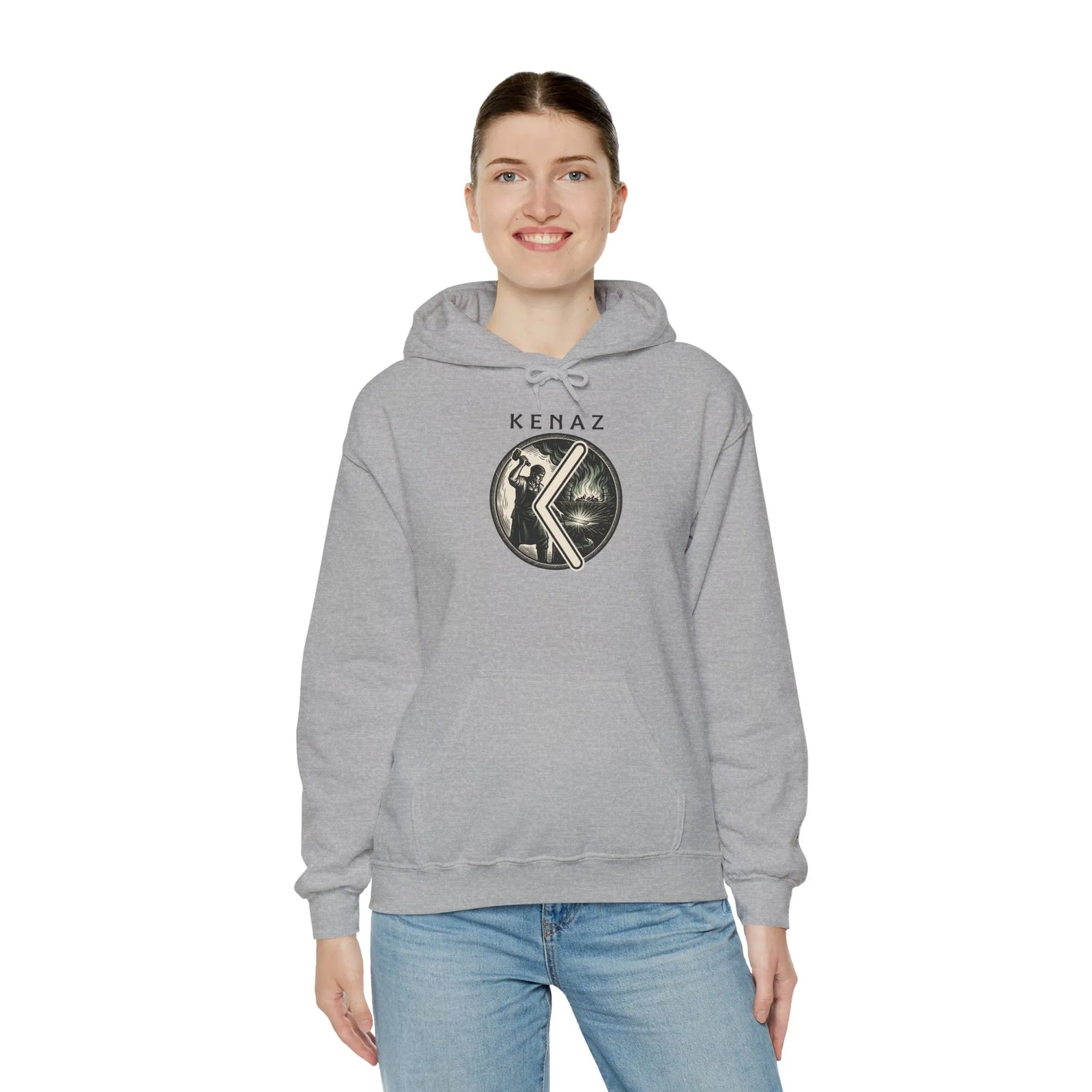 Kenaz Rune Forge Blacksmith Hoodie - Heavy Blend Fleece Pullover - Unisex Off White
