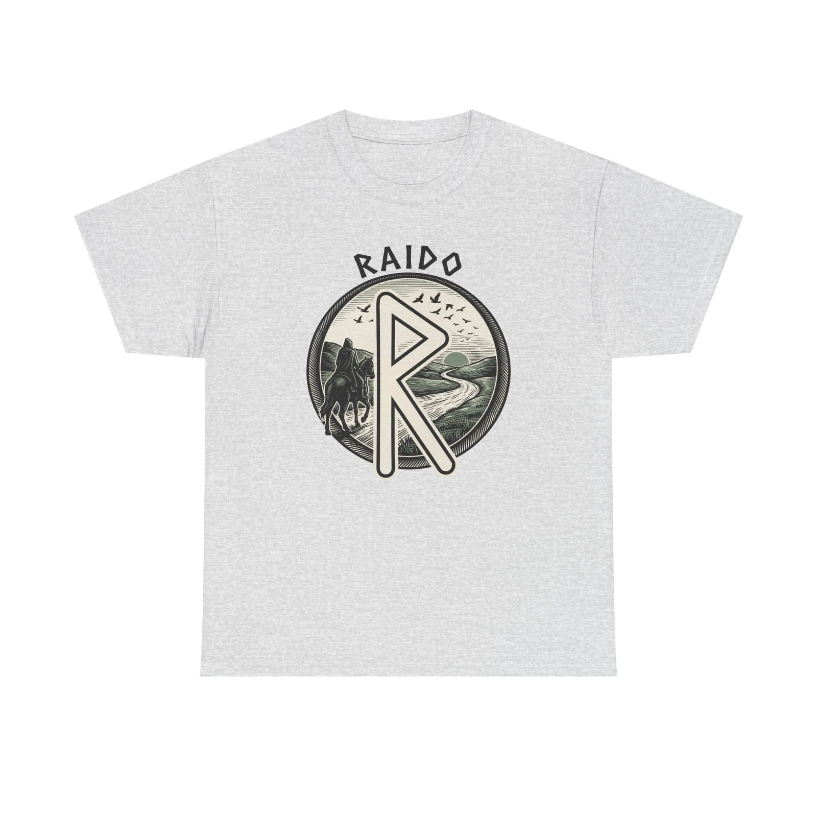 Raido Journey Rune Graphic T-Shirt - Heavy Cotton Classic Fit Tee - Unisex White