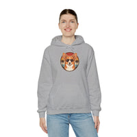 Corgi Aviator Retro Sunset Hoodie - Heavyweight Fleece Pullover - Unisex White