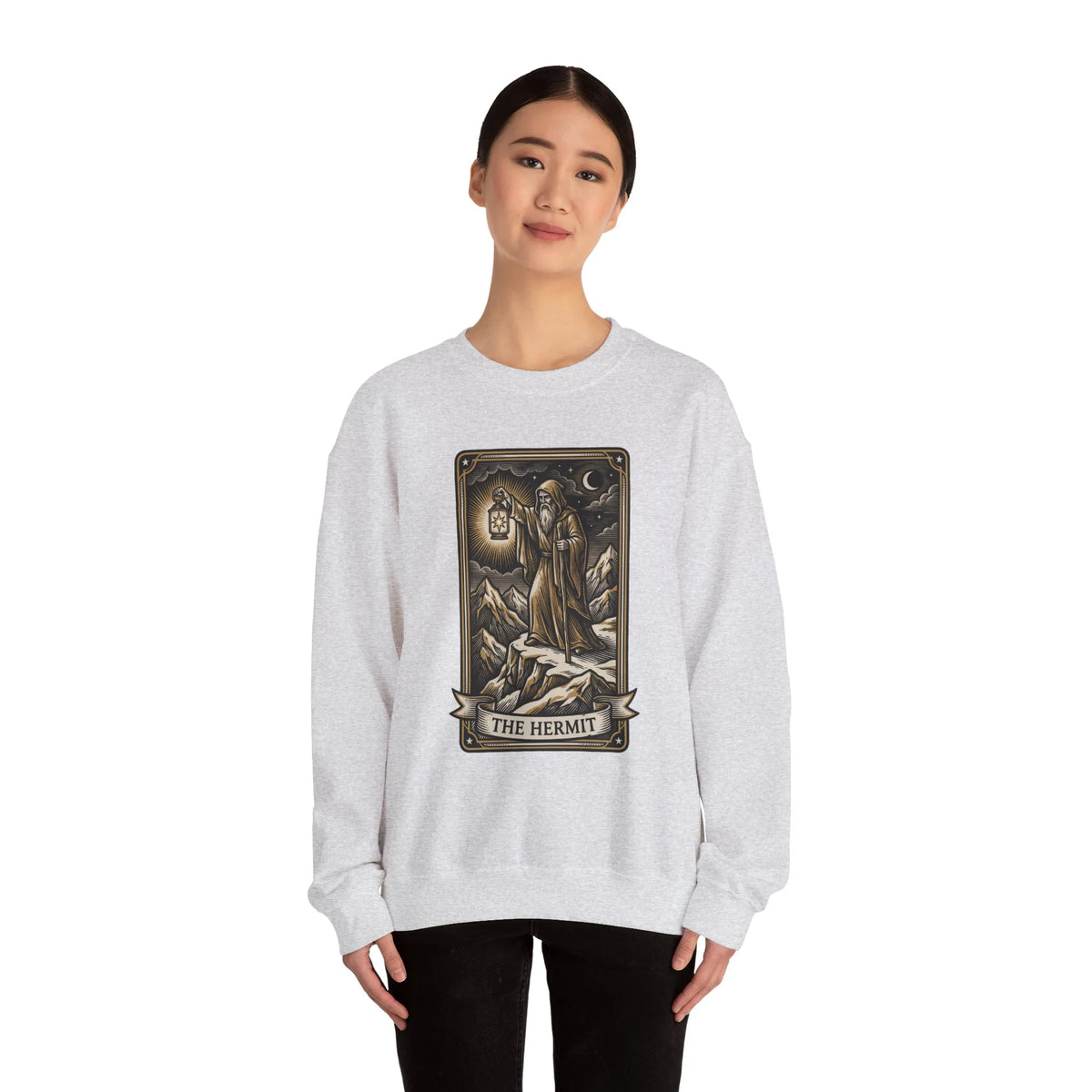 The Hermit Tarot Card Sweatshirt - Heavy Blend Crewneck Fleece - Unisex Off White