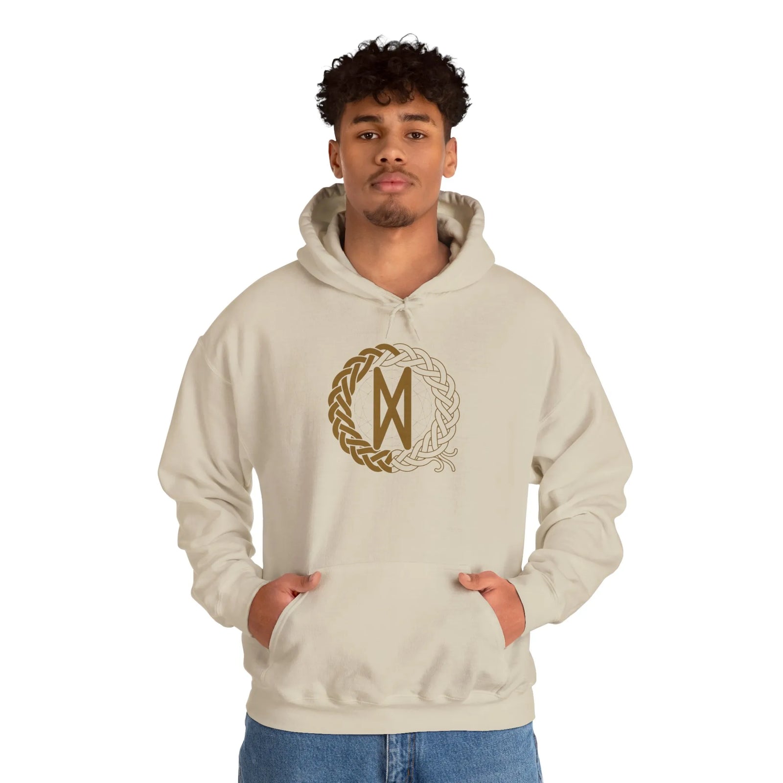 Dagaz Rune Dawn Dusk Threshold Hoodie - Medium Weight Fleece Pullover - Unisex White