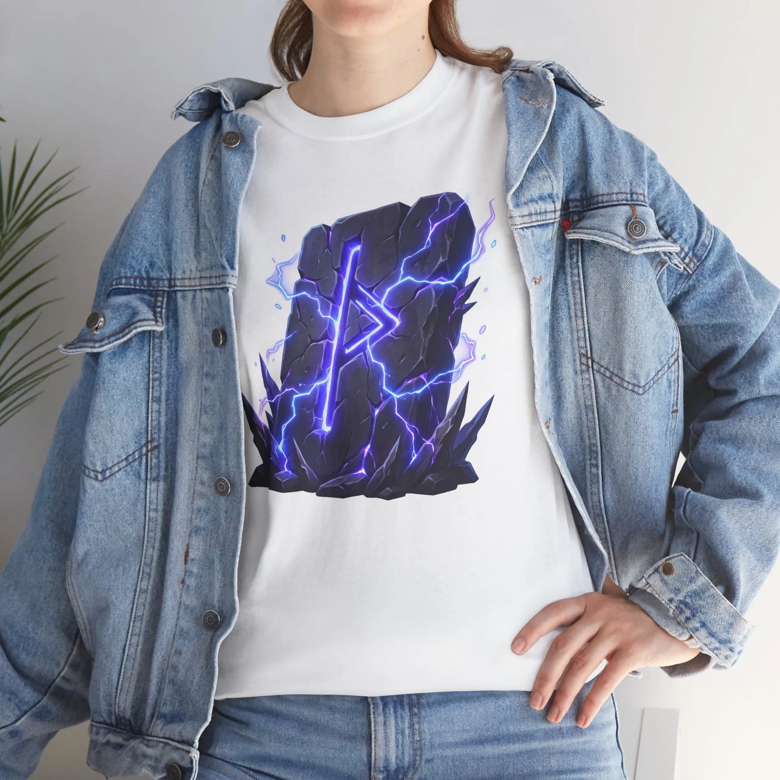 Thurisaz Rune Lightning Graphic T-Shirt - Heavy Cotton Classic Fit Tee - Unisex White