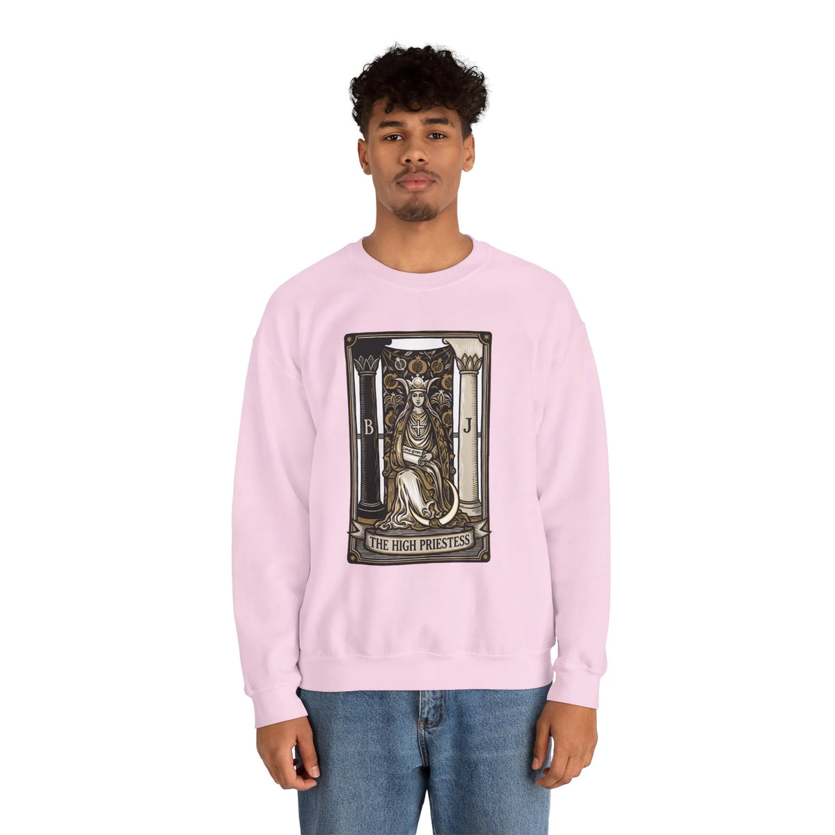 The High Priestess Tarot Card Sweatshirt - Heavy Blend Fleece Crewneck - Unisex White