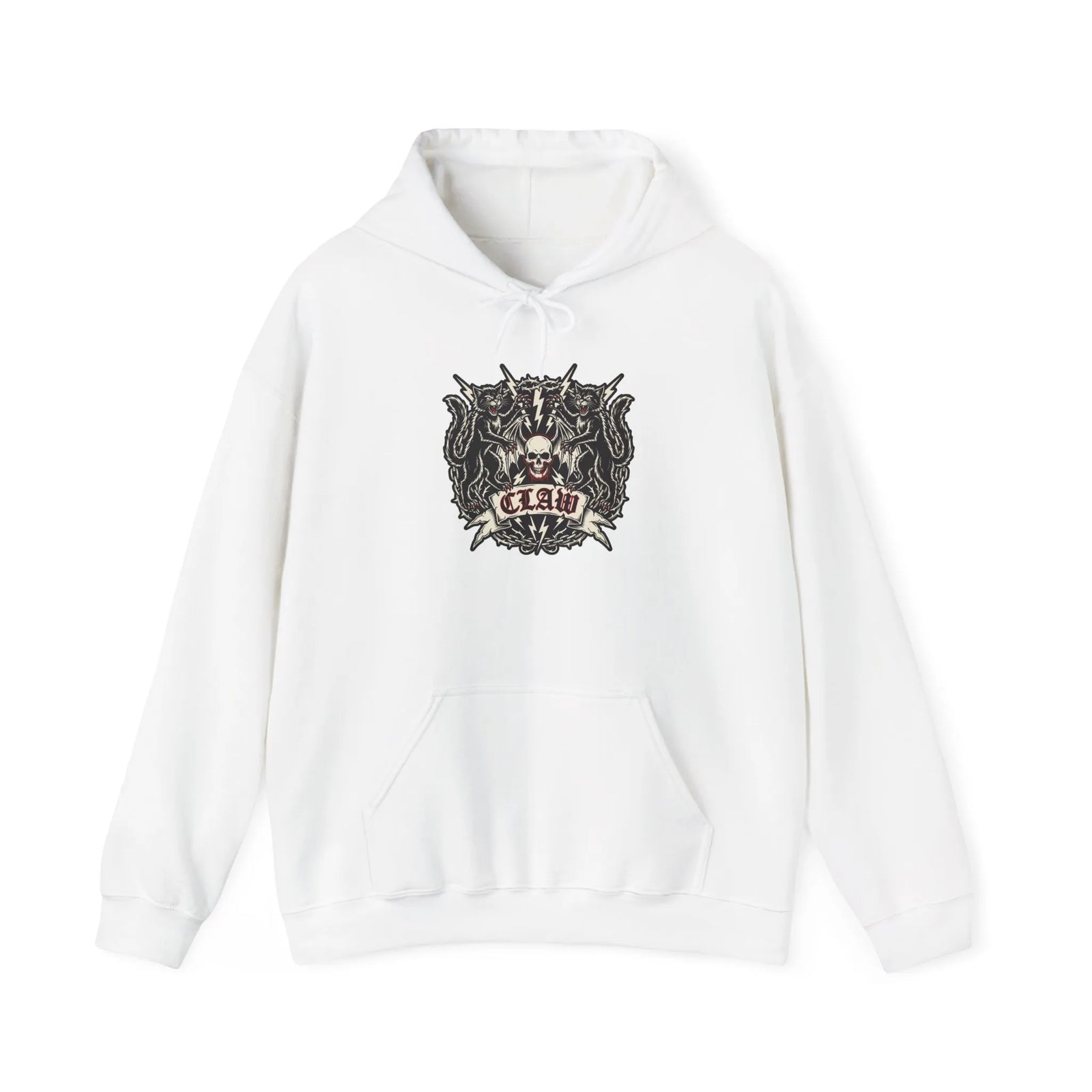 Band Crest Heavy Metal Rocker Cats Hoodie - Heavyweight Cotton Blend Classic Fit - Unisex White