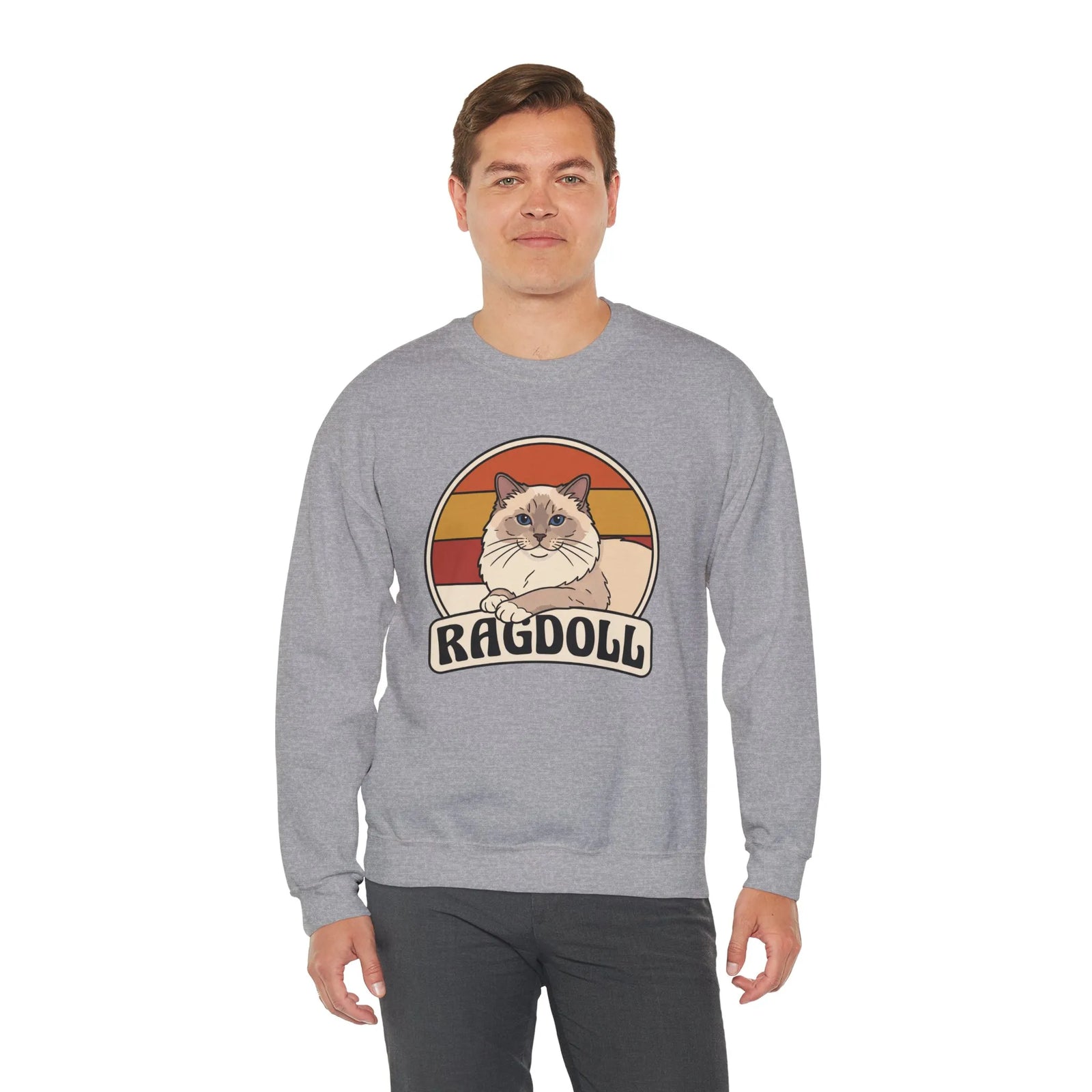 Ragdoll Cat Retro Sunset Sweatshirt - Heavy Blend Fleece Crewneck - Unisex White