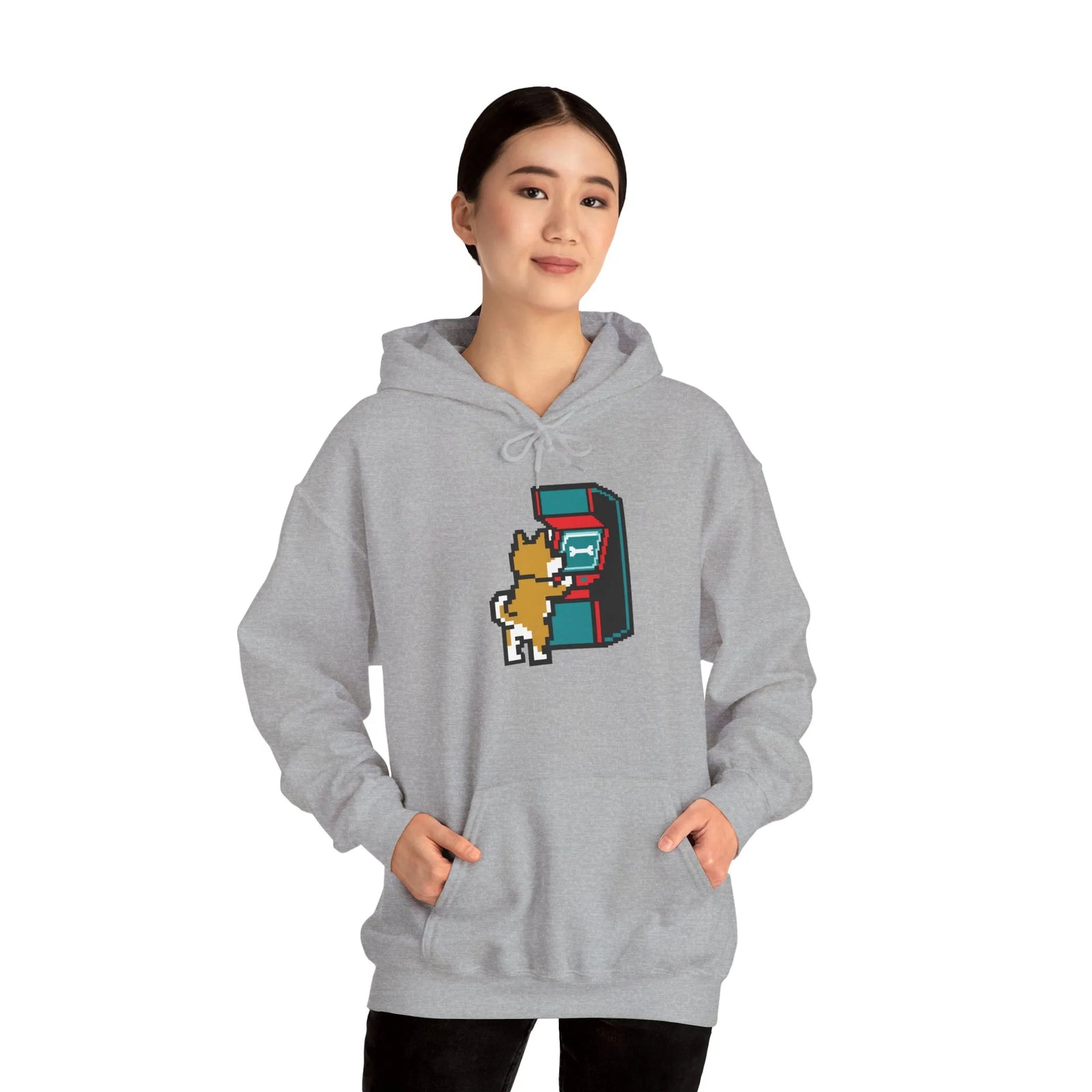 8-Bit Pixel Gaming Dogs Hoodie - Soft Cotton Blend Pullover Fleece - Unisex White