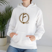 Fehu Rune Wealth Symbol Hoodie - Soft Cotton Poly Fleece Pullover - Unisex White